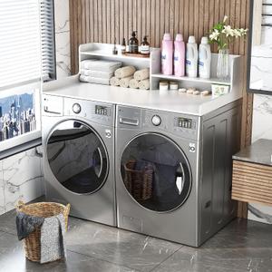 2-Tier Bamboo Laundry Washer and Dryer Countertop White, 54 x 27.55 inches