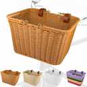 Bike Basket Front, Large Wicker Baskets for Bike, Hand-Woven Bicycle Basket with Iron Framework, Detachable Front Handlebar Bike Basket