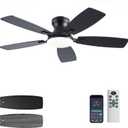 JSAITEE Ceiling Fans with Lights, 42 Inch Low Profile Ceiling Fan with Light and Remote Control, Flush Mount, DC Reversible Motor, Noiseless, Black 6 Speeds Ceiling Fan for Bedroom