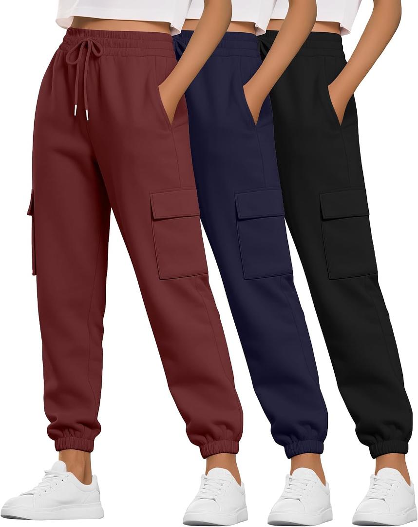 Neer 3 Pack Women's Cargo Sweatpants Joggers Pants Causal Gym Athletic Workout High Waist Bottom Y2k Fall Outfits with Pocket XXL 