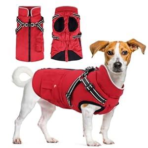 Dog Winter Coat with Harness Built-in | Waterproof Dog Jacket with Zipper & Fleece Lining | Reflective Cold Weather Coat for Medium Dogs, M