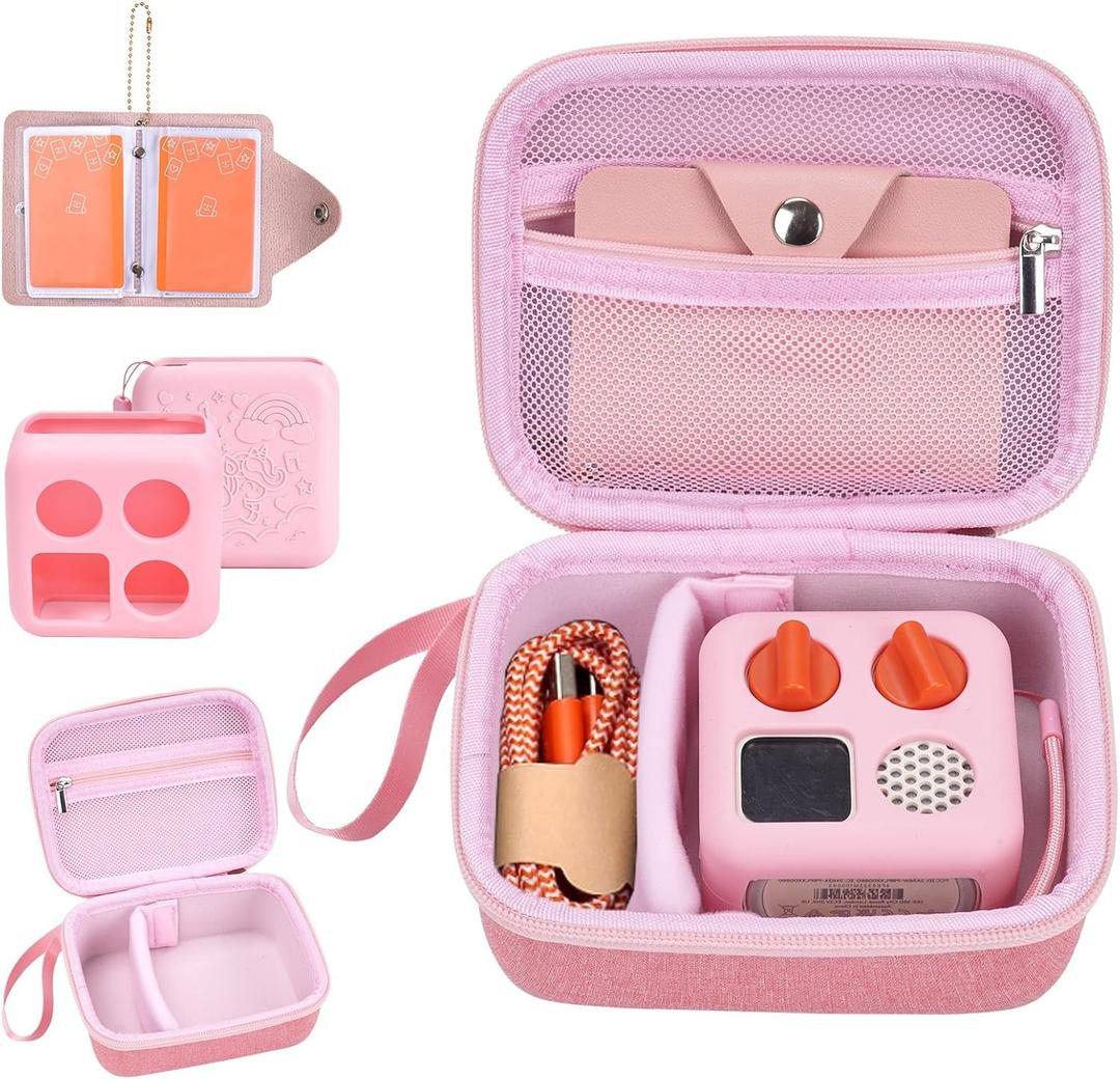 YouKnow Hard Case and Silicone Cover for Yoto Mini Player, Kids Audio Music Accessory with Card Case Holder for up to 10 Cards (Pink)