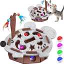 Interactive Felt Cat Maze Box with Cartoon Mouse-Shaped Post Puzzle ExerciseHide Seek Moving Toy for Cats, Mental Enrichment Self-Play Toy Encourages Hunting Instincts with 4 Balls (Gray)