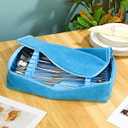 Teenyyou Zippered Flatware Storage Drawer Liner Silverware Storage Bag Tarnish Preventative Silver Organizer Cutlery Case Container Box Large Capacity Silverware Chest 15.75" x 11.02" x 3.94"(Blue)