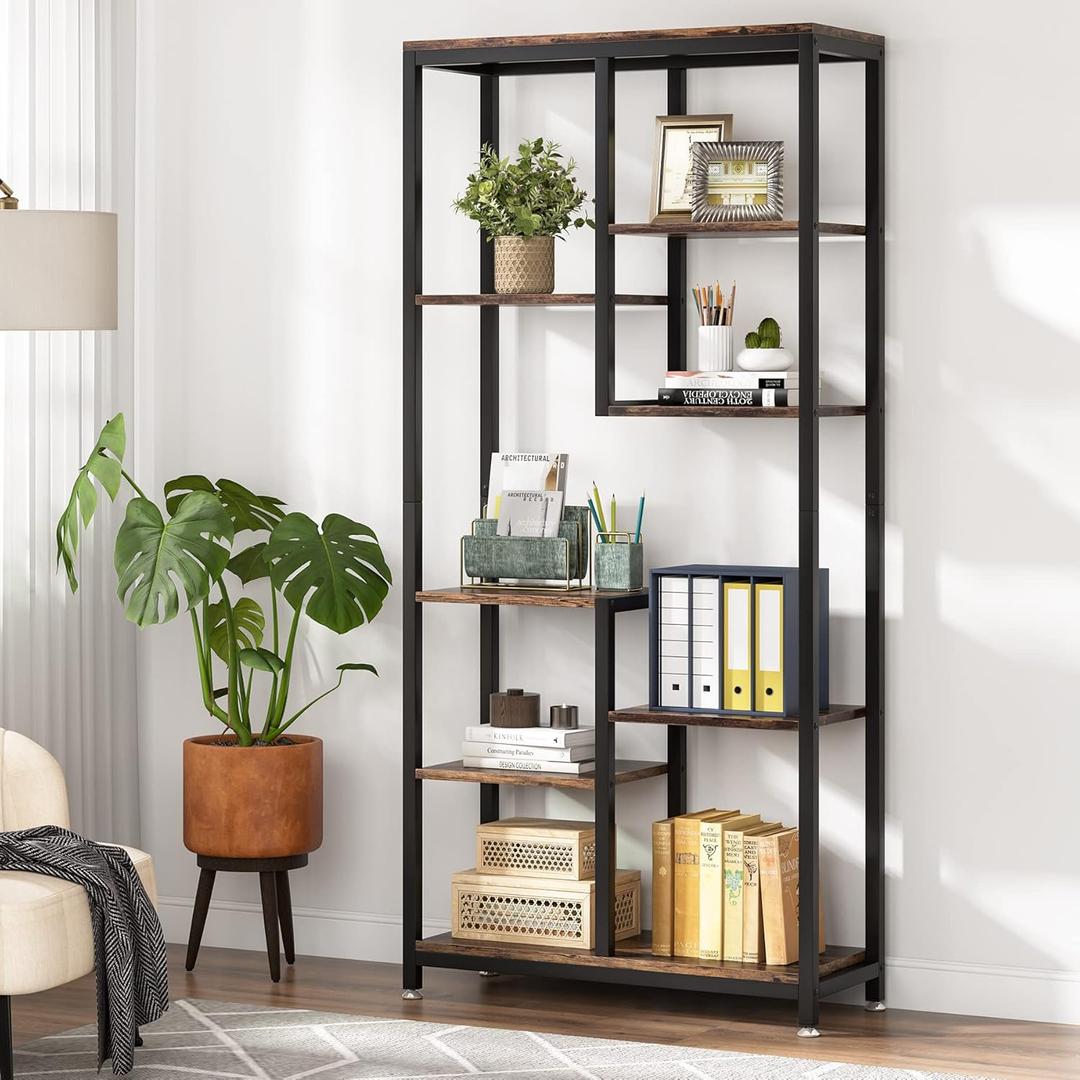 Tribesigns 6-Tier Tall Bookshelf Bookcase, Industrial 8-Shelf Open Bookcase Storage Display Book Shelves for Living Room, Home Office (Rustic Brown and Black)