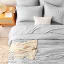 CozyLux Queen Comforter Set Light Grey Seersucker 7 Pieces Bed in a Bag Queen Comforter Set with Sheets, Light Gray Luxury Soft Bedding Set with Down Alternative Comforter, Sheets, Pillowcases & Shams