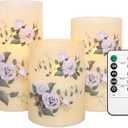 Flameless Candles with Remote & Timer, Love Theme Battery Operated Flickering Glass Rose LED Candles, Bedroom Home Christmas Valentine's Day Decor Table Ornament, Set of 3