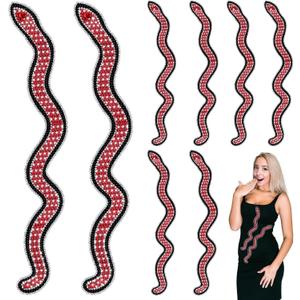 Riceshoot 10 Pcs 18'' Large Red Snake Sequin Applique Glue on Snake Shaped Ribbon Rhinestones Trim Red Sequin Applique Clothing Patches Glitter Patch for Bags Clothes DIY Clothing Accessories