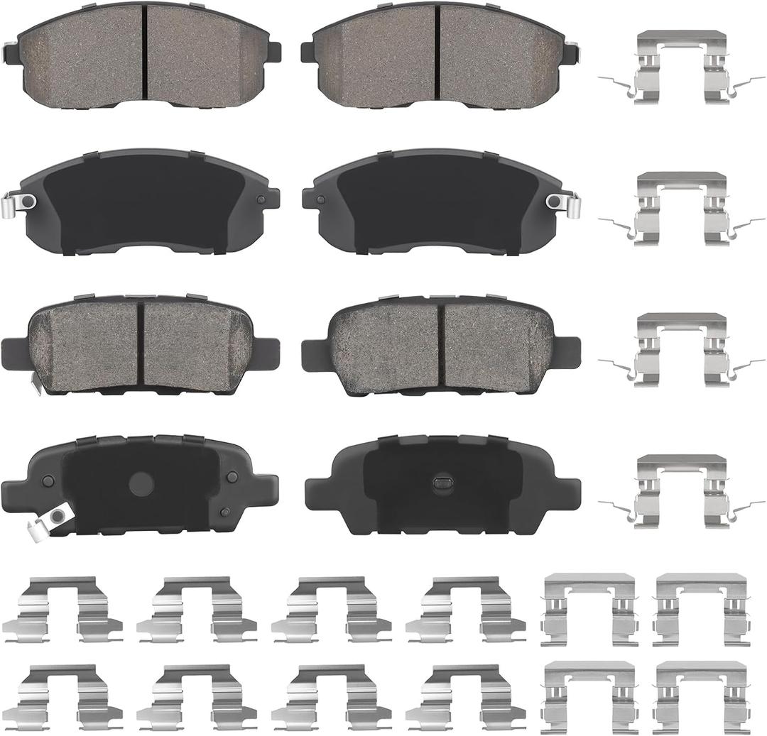 Front & Rear Ceramic Brake Pads Set Compatible with: Nissan Altima 2002-2013, for Sentra 2007-2017 (4-Wheel Disc Brakes), for 350Z 2003-2005 (Models with Single Piston Caliper), for Juke 2011-2017;