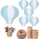 Meooeck 6 Pcs Hanging Hot Air Balloon Decorations Paper Lanterns 12 Inch Reusable Hot Air Balloon Decor Paper Lanterns Set for DIY Craft Wedding Birthday Christmas Home Living Room (Blue White)