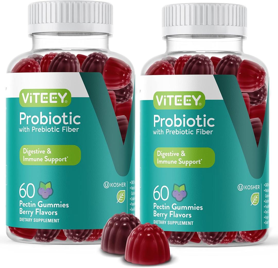 VITEEY Probiotic Gummies with Prebiotics  Gut Health Supplements for Digestive Health  2 Billion CFUs  Vegan, Gluten-Free  120 Count