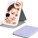 Mocado Travel Makeup Mirro with Lights, 360 Rotation Lighted Makeup Mirror, Portable Mirror with 10x Magnification, 60LEDs 3 Color Lightings, Dimmable Touch Screen, Tabletop Light up(Purple)