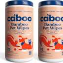 Caboo Tree Free Pet Wipes for Dogs & Cats, Natural, Deodorizing, Hypoallergenic Cleaning Wipes for Eyes, Ears, Paws, & Face (Unscented, 2 Canisters, Total of 140 Jumbo Wipe)