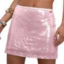 Floerns Women's Contrast Sequin Short Skirt Mid Waist Party Bodycon Mini Skirt (Pink)