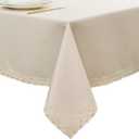 EHouseHome Faux Linen Tablecloth with Lace Trim - Waterproof/Spill Proof/Stain Resistant/Wrinkle Free/Oil Proof - for Banquet, Parties,Dinner,Kitchen,Wedding,Holiday,Nature, Square 52X52Inch