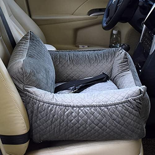 Portable Dog Booster Car Seat - Washable Puppy Travel Car Carrier Bed Detachable Small Dog Car Carrier Bed Anti-Slip Dog Car Seat with Storage Pocket,Clip-On Safety Leash (Grey Plaid)