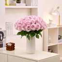 60 PCS Fake Dusty Pink Roses, Artificial Burgundy Flowers Bulk Realistic Silk Faux Rose with Stems for Wedding Decoration Anniversary Bridal Bouquet DIY Floral Arrangement Romantic Home Decor Gifts