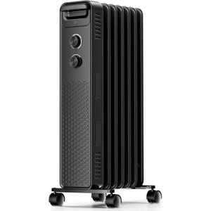 Portable Electric Radiator Heater, Space Oil Filled Heaters with 3 Heat Settings, Adjustable Thermostat, Overheat & Tip-Over Protection For Indoor Use,1500W (Deep Black)