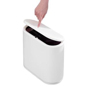 Sooyee 10 Liter Rectangular Plastic Trash Can Wastebasket with Press Type Lid, 2.4 Gallon Garbage Container Bin for Bathroom, Powder Room, Bedroom, Kitchen, Craft Room, Office (Cream White)