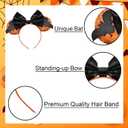 2 x Orange Mouse Ears Halloween Headbands, Bow Bat Halloween Hair Accessories for Woman Man (Black Bow) (Orange)
