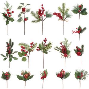 CCINEE Artificial Christmas Red Berry Picks 16 Pack Assorted Pine Berries Branches Fake Holly Stems for Xmas Tree Decoration Crafts Garland Wreath Dcor