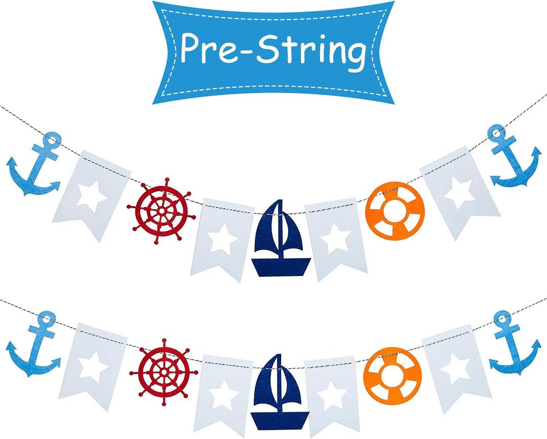 2 Pieces Nautical Bunting Banner Cruise Door Decorations Sailboat Yacht Lighthouse Bunting Garland for Nautical Themed Birthday Party Baby Shower Anniversary Decoration