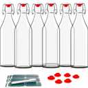 Otis Classic Swing Top Glass Bottles - Set of 6, 16oz w/Marker & Labels - Clear Bottle with Caps for Juice, Water, Kombucha, Wine, Beer Brewing, Kefir Milk or Eggnog