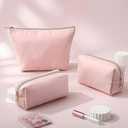 Kigeli 3 Pcs Nylon Makeup Bag Set for Women Aesthetic Cosmetic Bag with Interior Pocketes Preppy Cute Purse Pouch Makeup Brushes Storage Organizer for Travel(Pink)