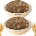 Banneton Bread Proofing Basket - Banneton Basket Set of 2 Pack 7 inch Round Sourdough Proofing Basket with Liner - Handmade Rattan Proofing Rising Bowl for Artisan Bread Making Baking Supplies
