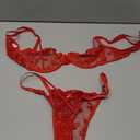 Lilosy Sexy Underwire Cute Push Up Strappy Embroidered Mesh Sheer Lingerie Set See Through Panty Bra (Medium)