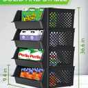 TidyFriend 4 Pk Large Stackable Storage Bins Open Front for Pantry Organizers and Storage, Pantry Storage for Food, Kitchen and Home Organization, Plastic Storage Bins, Dorm Room Essentials (Black)