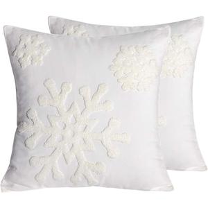 18x18,Cotton Christmas Blessing Throw Pillow Cover for Bed Sofa Cushion Car Snowflake Embroideried Pillowcases,1pair White
