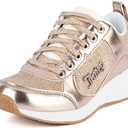 Juicy Couture Lace-Up Women's Fashion Sneakers - Casual Shoes for Tennis and Everyday Walking (8.5, Rose Gold Glitter)