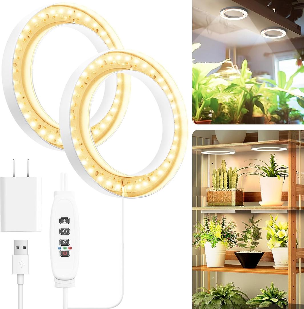 Mosthink 6.3" Ceiling Grow Lights for Indoor Plants, 144 LEDs Plant Light Full Spectrum, Under Cabinet Growing Lamp with Auto Timer, 10 Dimmable Levels, 3 Modes with Transparent Cover,Corded