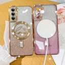 Fiyart Designed for Samsung Galaxy S21 Case,Compatible with MagSafe Love Heart Plating Camera Protection Clear Glitter Magnetic for Women Girls Shockproof Phone Cover Bumper 6.1"-Gold