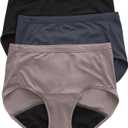 Hanes Women's Fresh & Dry Light and Moderate Period (Pack of 3) Brief Underwear, Beige,Gray and Black, 8