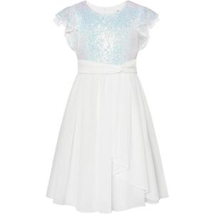 GRACE KARIN Girls Sequin Dress Party Birthday Prom Formal Fancy Midi Dress 5-12 Years (White)