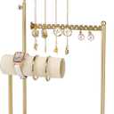 Jenseits Jewelry Organizer Stand with Ring Holder - 3-Tier Gold Jewelry Holder Tower with Velvet Tray, Necklace Holder, Bracelet & Earring Display Stand for Women, Gift for Her