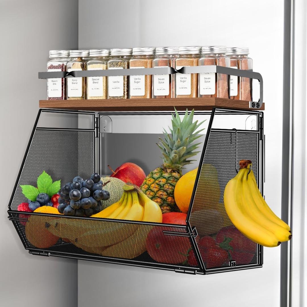 Homecor Magnetic Shelf for Fridge - Fruit Basket and Vegetable Storage, Large Capacity Magnetic Spice Rack Shelves for Side of Refrigerator, Pantry Kitchen Organizers and Storage Countertop, 1 pack