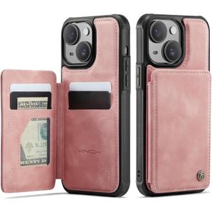 Vinich for iPhone 14 Wallet Case with Card Holder, RFID Blocking Credit Slots Kickstand Shockproof Phone Cover Fit for iPhone 14 6.1" Rose Pink