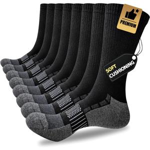 JOYNE 8 Pairs Mens Cushioned Crew Athletic Socks, Moisture Wicking Breathable Socks for Sport Running,Black,Sock Size:13-15 (Black)