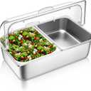 Ziliny Countertop Food Serving Display Container and Clear Roll Top Cover Stainless Steel Food Serving Tray Buffet Condiment Dispenser Display Rack for Restaurant Hotel Kitchen Party (2 Pan)