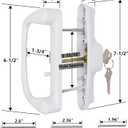 Sliding Glass Patio Door Handle Replacement Set with Key Cylinder and Mortise Lock 45° Keyway Pull Handles, Fits 3-15/16" Hole Spacing, 1-1/4" to 2" Thick Doors, Non-Handed, White
