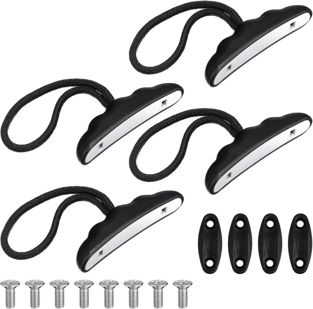 4 Pieces Kayak Handles Kit Canoe Carry Handle Pull Handle T Handle with Cord and Pad Eyes Screws for Kayak Emotion Kayaks Luggage Kayak Replacement Installation Kit (Black)