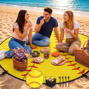 Sliner 2-in-1 Softball Picnic Blankets 49" D Large Waterproof Foldable Tote Bag Outdoor Picnic Mat Sports Sandproof Camping Blanket for Camping Beach Grass Park