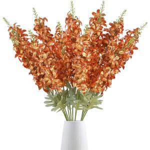 38" Orange Glitter Delphinium Artificial Flowers, 6PCS Sparkle Metallic Silk Delphinium Faux Larkspur Long Stem Flowers for Tall Vase for Home Wedding Table Decor(Orange)