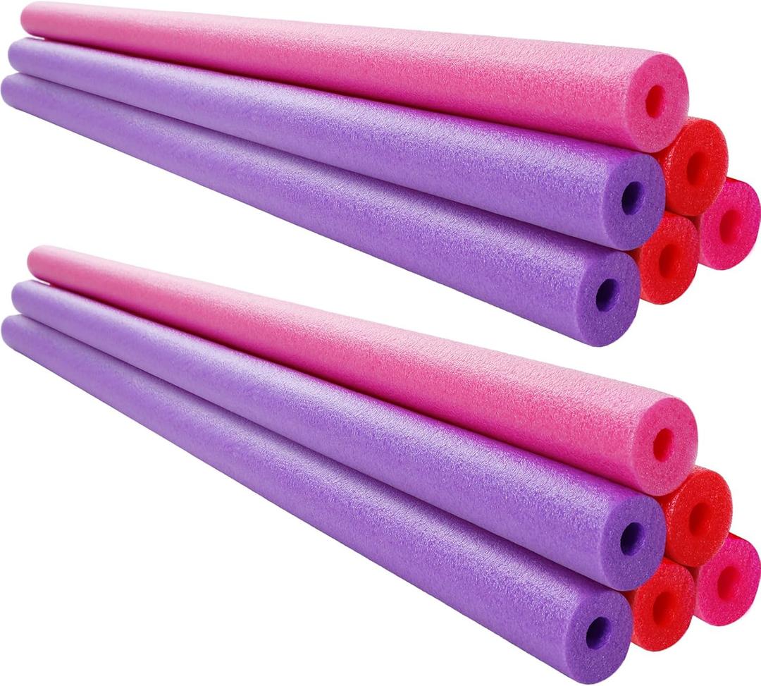 Hollowfly 12 Pcs Pool Noodles Bulk Foam Swimming Noodles Small Hollow Bright Foam Tube Pool Sticks for Craft Projects Adults Swimming Floating (40 x 1.6 Inches,Pink&red&Purple)