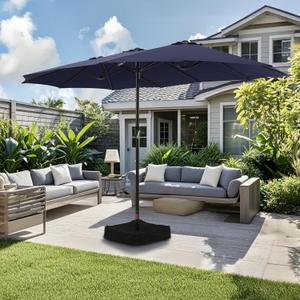 Large Patio Umbrella with Base Included,15ft Double Sided Outdoor Rectangular Patio Umbrella with Crank Handle, for Lawn Garden, Blue