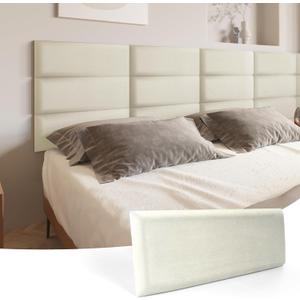 Art3d Peel and Stick Headboard for King, Full and Queen in Velvet Pearl, Pack of 12 Panels Sized 9.84" x 23.62", Soundproof Upholstered 3D Wall Panels (King (U.S. Standard))
