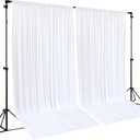 White Backdrop Curtains 2 Panels, 10 Feet Wrinkle-Free Polyester Photography Backdrop Drapes for Wedding Baby Shower Party Background Backdrop Stand- 8FTX10FT (White)